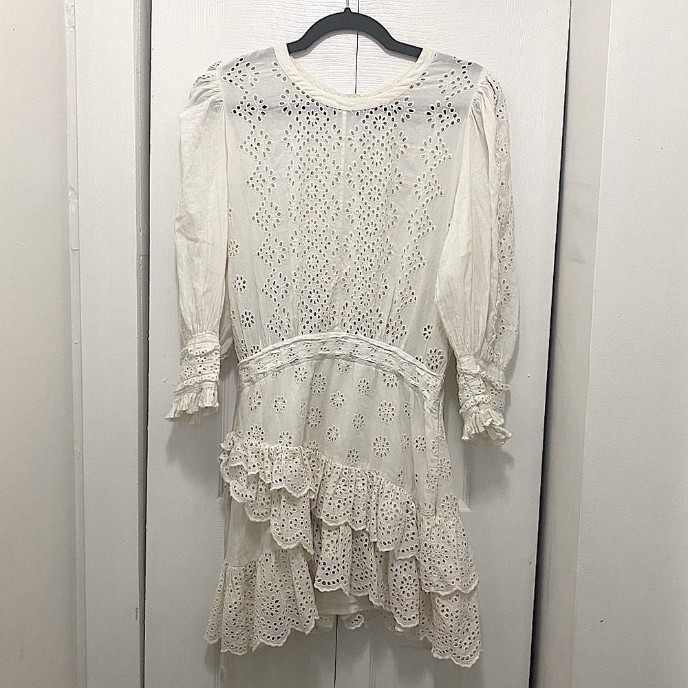 LoveShackFancy Ivory Eye-lit Mini Dress,Size Small